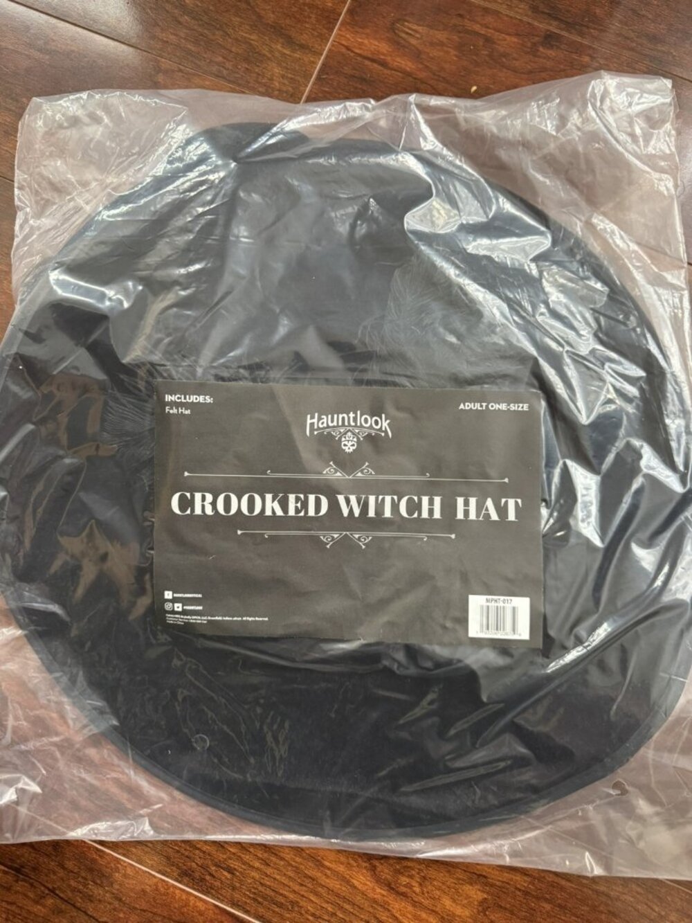 Hauntlook Black Crooked Witch Hat Curly Feather Costume Cosplay Felt One Size